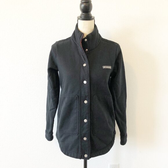 COLUMBIA Black Snap Front Sweatshirt Shacket Womens Small - Picture 1 of 9
